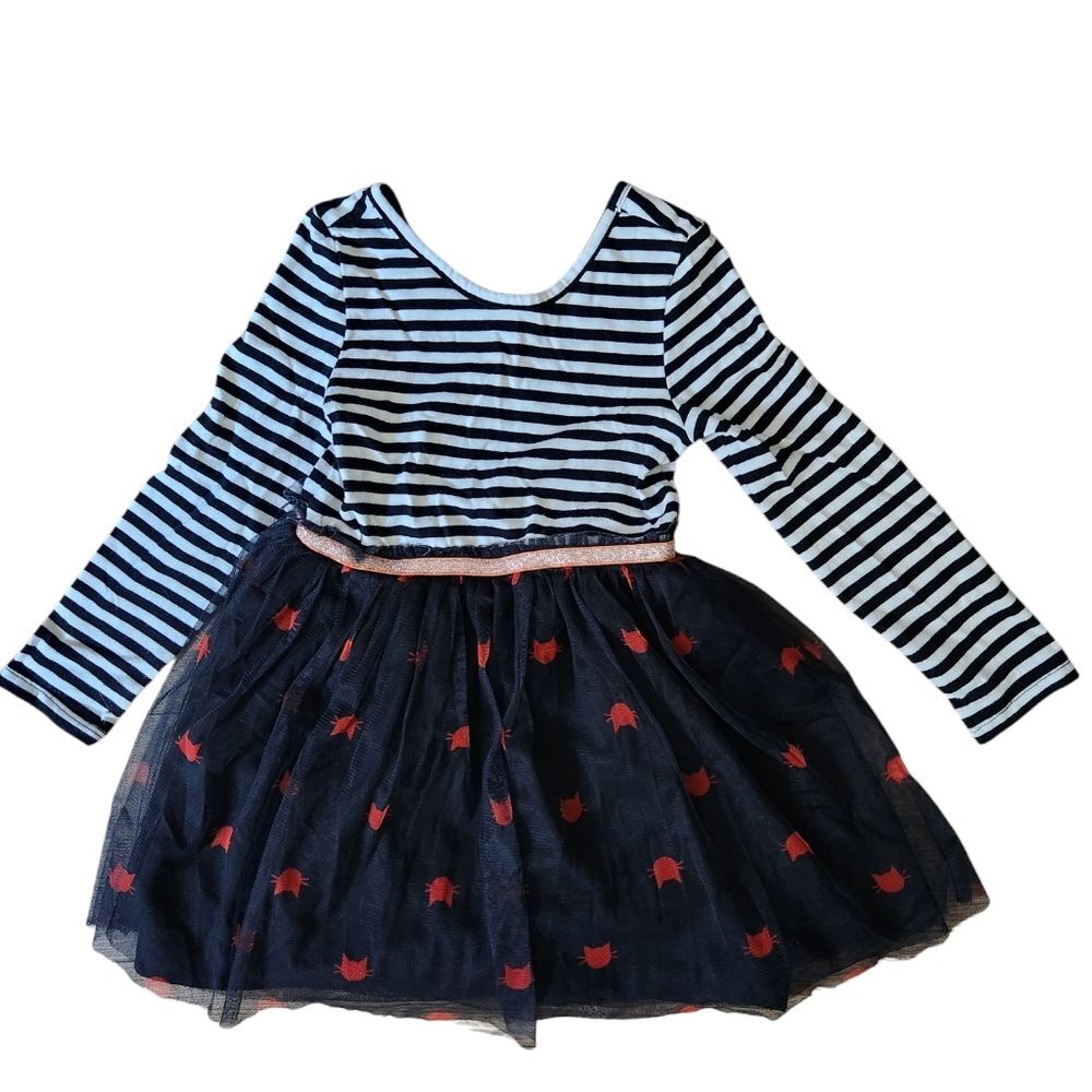 Cat & Jack Long Sleeve Tutu Cat Dress Size XS (4/5) B & W Striped Halloween